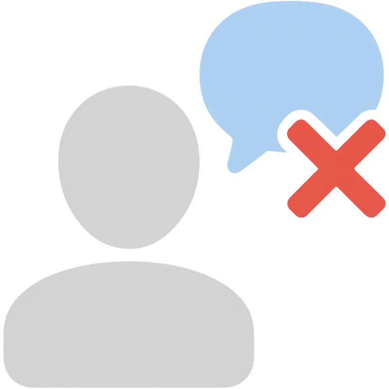 flat color icon of a disengaged user silhouette with a crossed-out chat bubble emoji