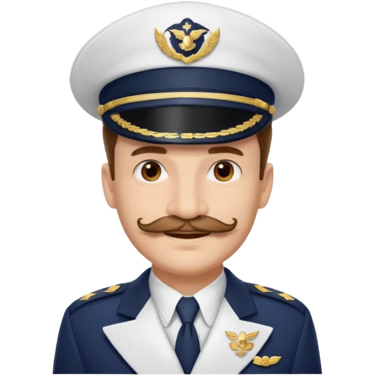 A light-skinned man with brown eyes and original stache, smiling while wearing a white captain’s hat with a navy emblem. emoji