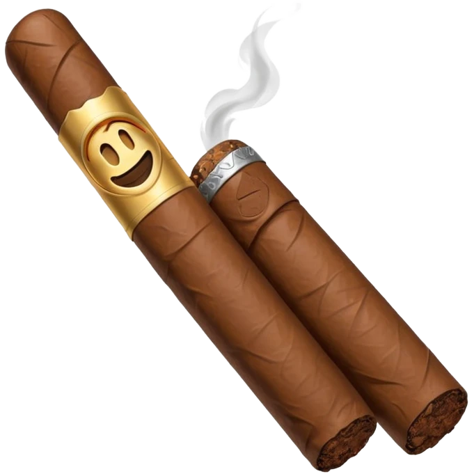 Emoji-style cigar icon, dark brown wrapper, subtle smoke, minimalistic, clean silhouette, metal details emoji