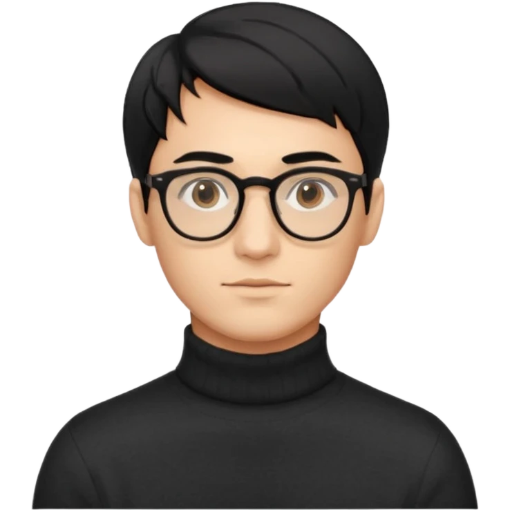 Создай эмодзи, мужчина, 26 лет, стрижка side-part, чёрные волосы, карие глаза, свитер-гольф, смуглый цвет кожи, очки, чёлка у стрижки набок-вверх-наискосок emoji