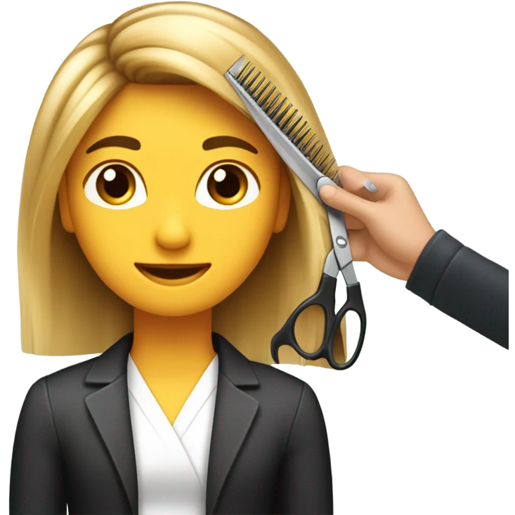 “Create an emoji depicting a hairdresser styling a client’s hair. The hairdresser is holding scissors or a comb, and the client is sitting on a chair. Include details such as the client’s hair and professional tools in the hairdresser’s hands.” emoji