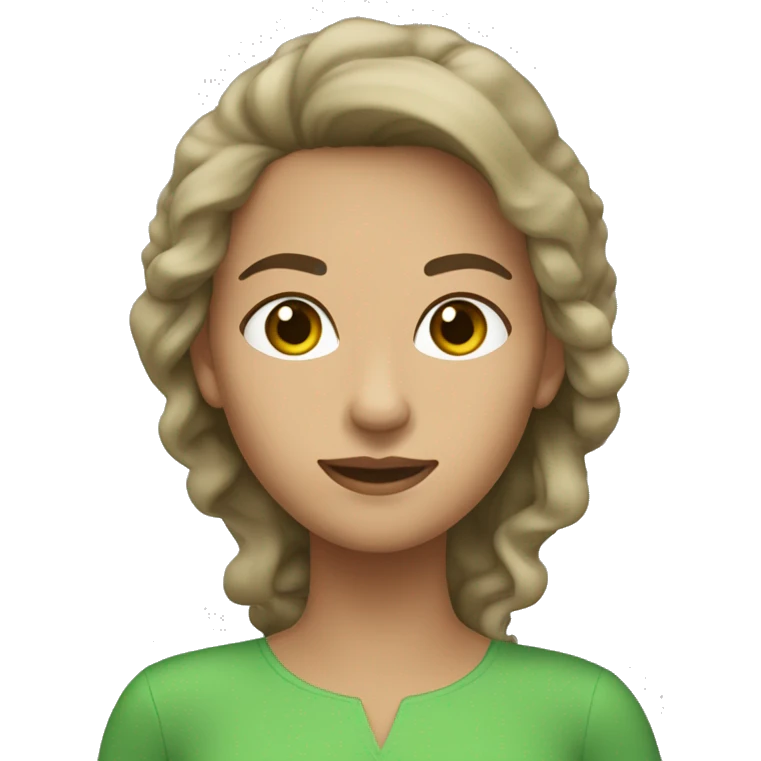 Mujer blanca d pelo color castaño medio con ojos verdes claro  emoji