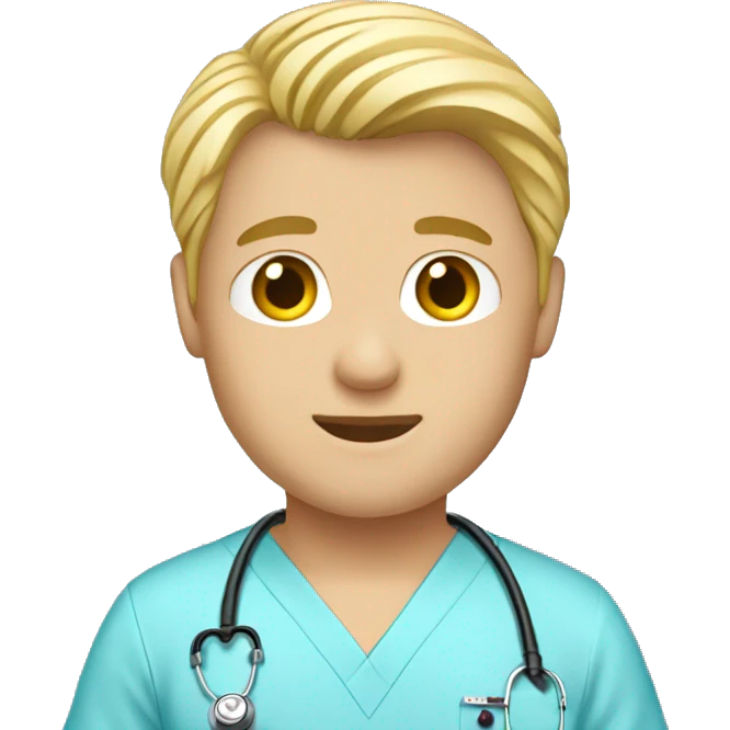 male blond doctor in baby blue scrubs emoji
