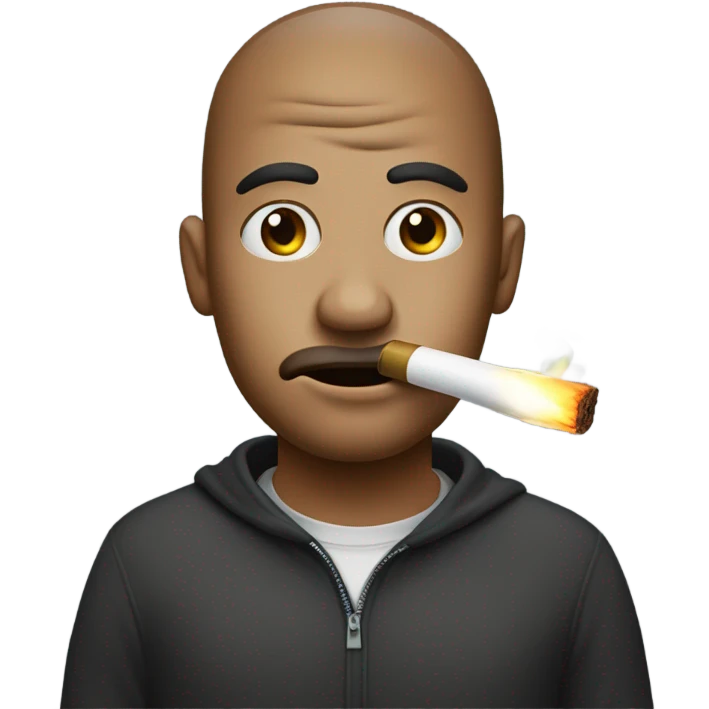 A person with a blank stare with sugar around his mouth and nose holding a lighter emoji