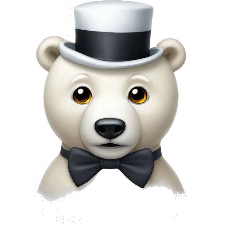Cuddly polar bear with top hat and bow tie emoji