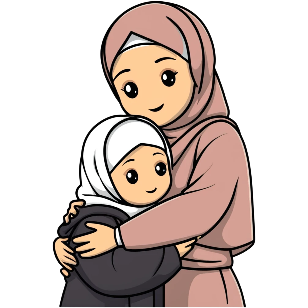 Mother in hijab hugging her child emoji