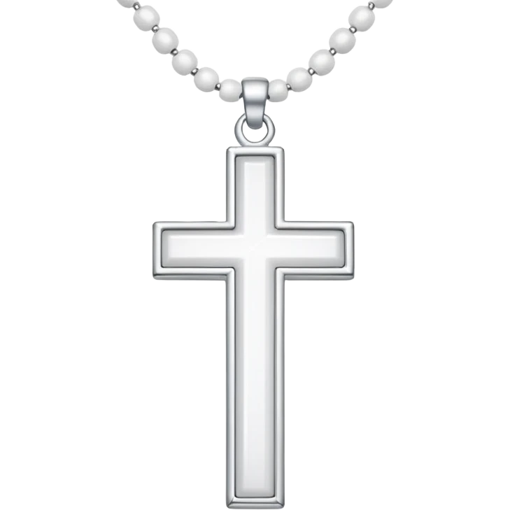 Elegant emoji icon of a white cross made of white beads, glossy surface, and white bead chain subtle shadows, pure white palette emoji