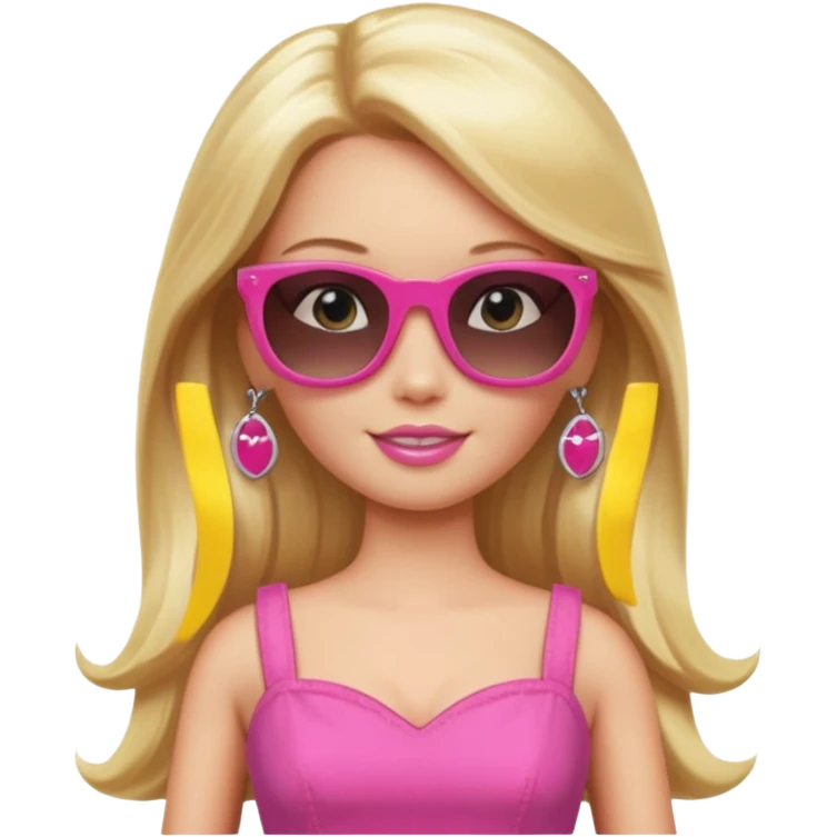 barbie with long blonde hair wear sun glasses, pink dress emoji
