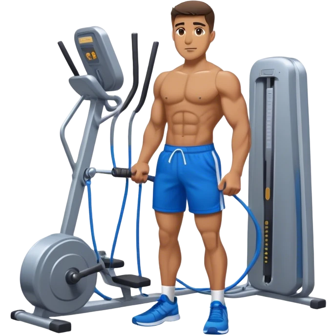 fit man with blue shorts using cable-machine emoji