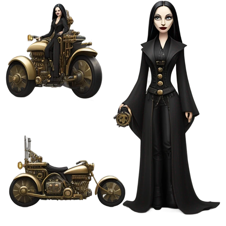 Jedi Morticia Addams riding  a Jumpspeeder anti-gravity repulsorlift imperial speeder steampunk  emoji