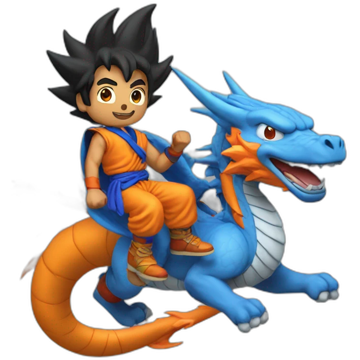 indian guy wearing Goku costume riding a blue flying dragon emoji