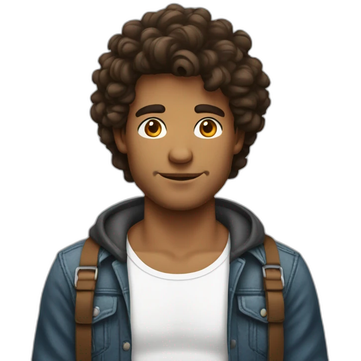 homme brun avec cheveux long et bandeau emoji