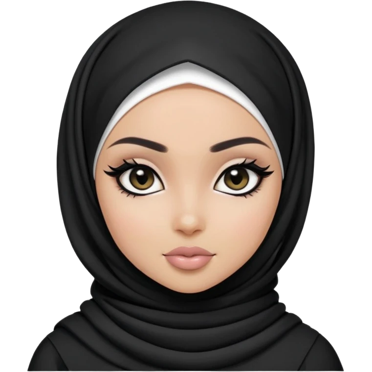 black pretty bratz girl, hijabi, dark black eyes, black eyeliner, pale skin, black clothes emoji
