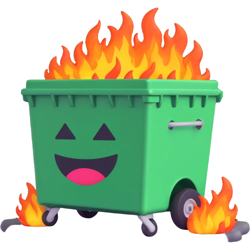 a dumpster on fire, 3D emoji style emoji