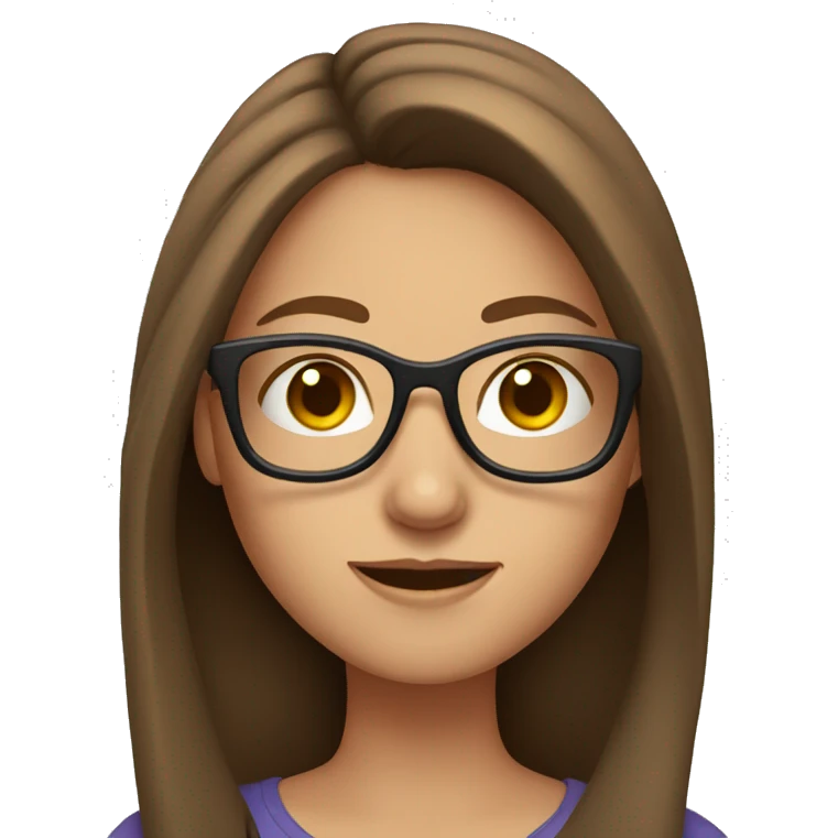 Caucasian girl with long brown hair wearing glasses emoji