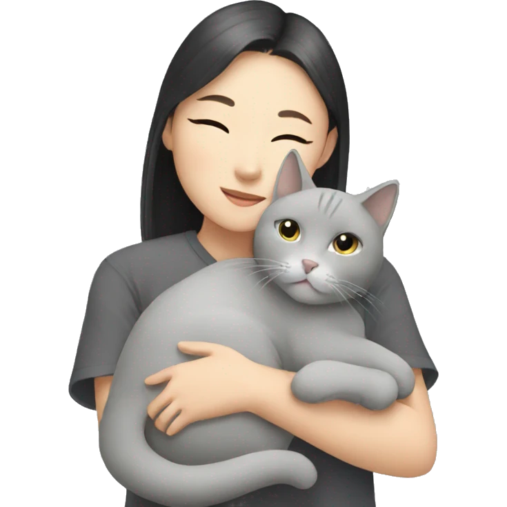 chinese Girl hugging grey cat emoji