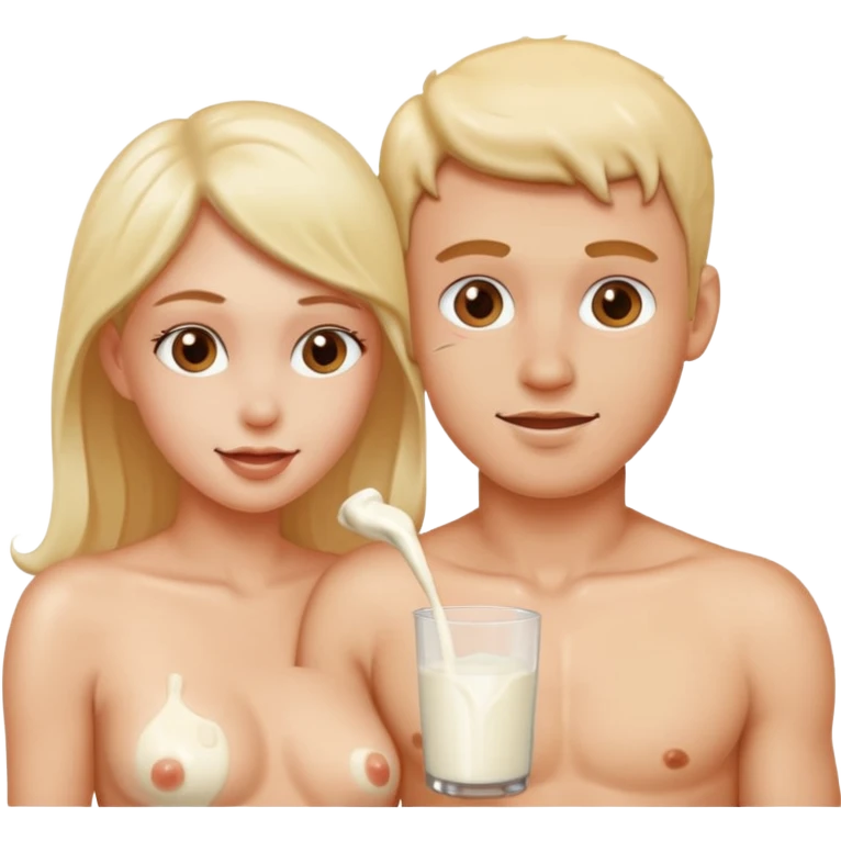 Sexy naked couple covered in milk emoji