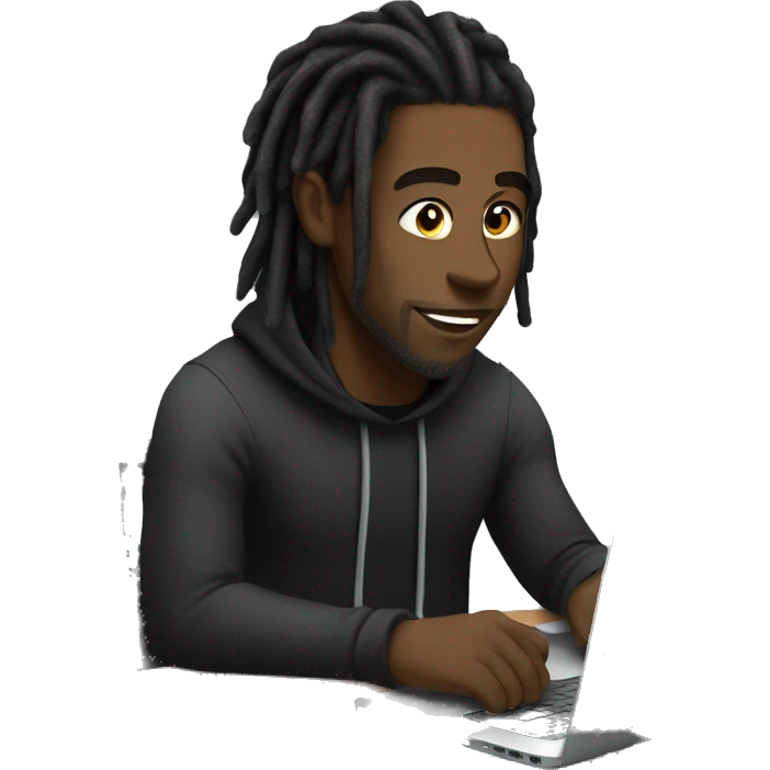 Black-guy-with-dreads-wearing-black-trackstuit-sitting-down-on-chair facing-foward-focused-on-laptop-computer- emoji