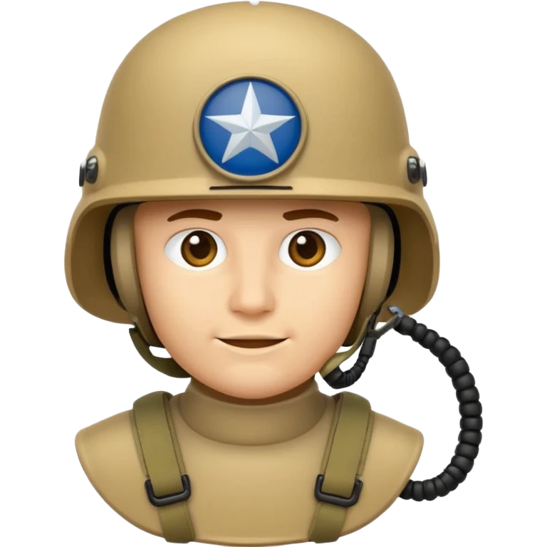 modern NATO military helmet, iPhone emoji style, tan color, characteristic FAST/ACH/MICH shape, side mounts for accessories, strap emoji