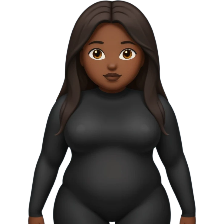 A fat dark skin girl with straight long hair and a dark body suit on emoji