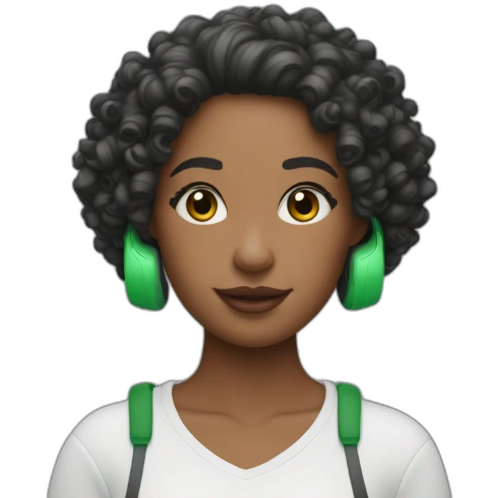 curly girl in AirPods Pro Max green emoji