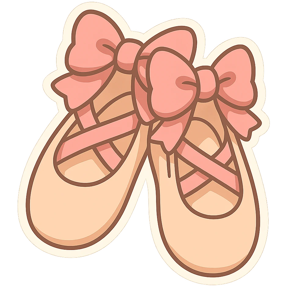 ballerina shoes, cartoon style, cute, exaggerated bow, soft colors emoji
