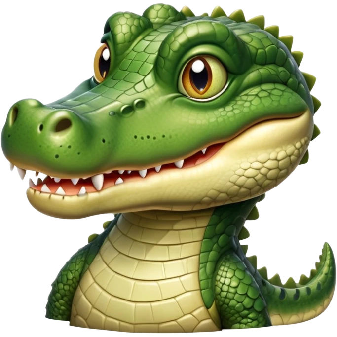 cinematic-realistic-cute-crocodile-portrait-emoji,-head-tilted-playfully-and-inquisitively,-featuring-a-robust,-well-defined-build-with-intricately-detailed,-glossy-olive-green-scales-and-a-surprisingly-endearing-face-with-round,-sparkling eyes emoji