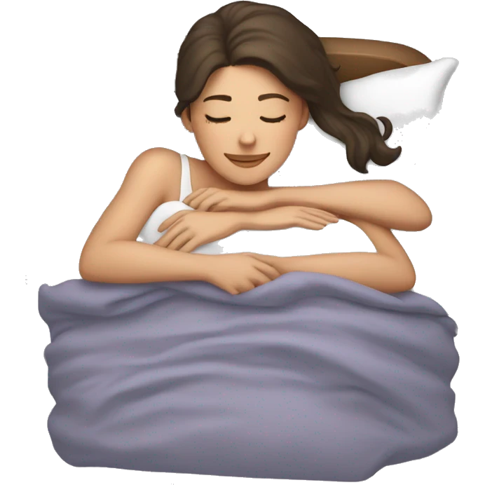 Brunette girl sleeping with lovely smile emoji