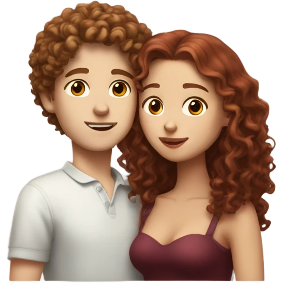 White boy with light brown curly hair kissing burgundy hair white girl, they have close eyes  emoji