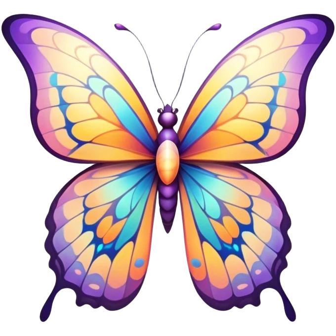 Cinematic Elegant Butterfly Portrait Emoji, Poised and ethereal, with delicate, intricately patterned wings in a kaleidoscope of soft, vibrant colors, a slender, graceful body, and gentle, observant eyes, Simplified yet exquisitely delicate features, highly detailed, glowing with a soft, radiant luminescence, high shine, intelligent and enchanting, stylized with an air of whimsical floral elegance, focused and poised, soft glowing outline, capturing the essence of a watchful butterfly that appears ready to flutter out of the screen with magical grace! emoji