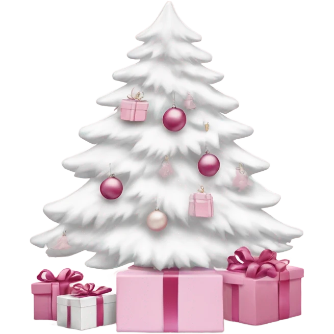 Light pink Christmas gifts under a white Christmas tree  emoji