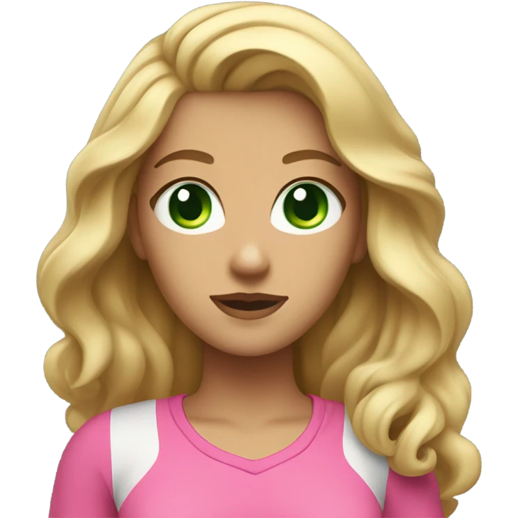 woman with green eyes long wavy blonde hair and big boobs pink shirt and tennis skirt emoji