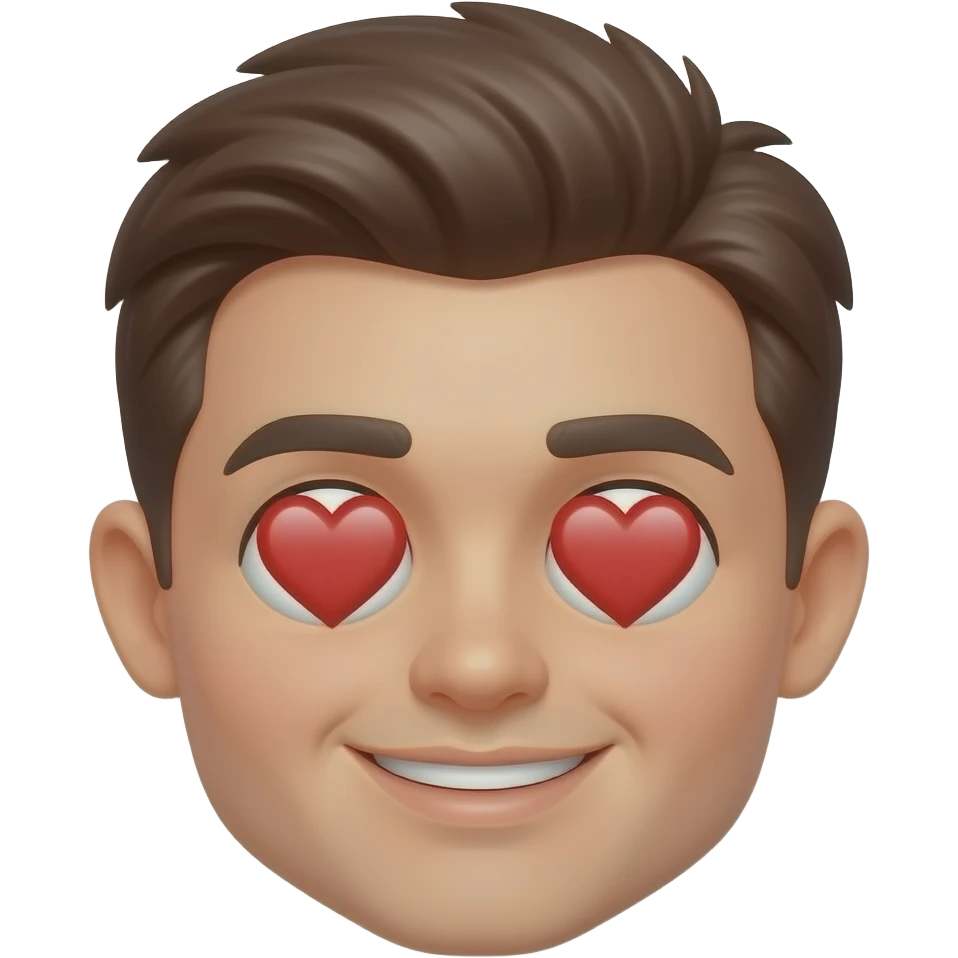 너무 마음에 들어서 눈에서 하트가 막나오는 귀여운 남성 얼굴 emoji