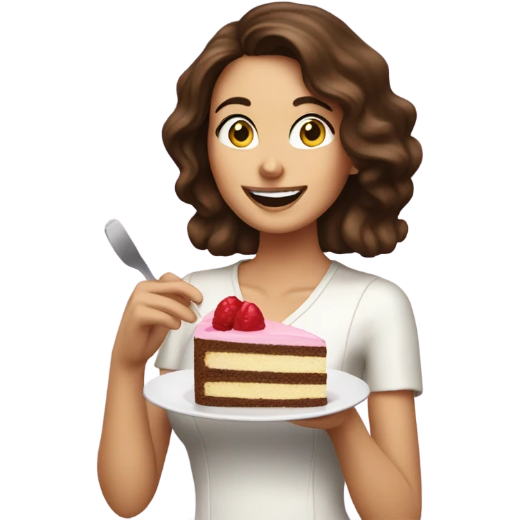 Brunette lady eating cake emoji