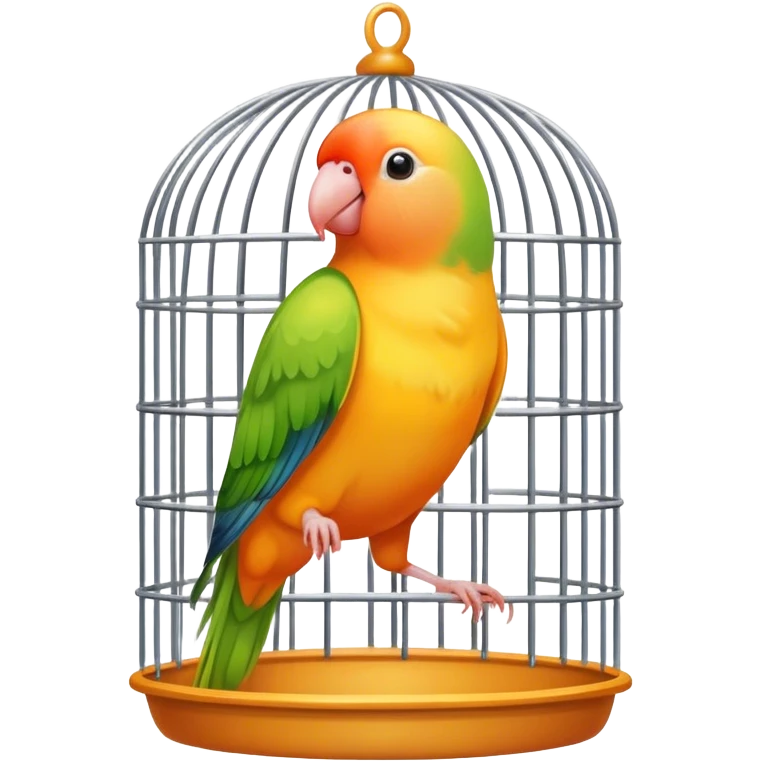 Yellow and Orange lovebird in his bird cage emoji