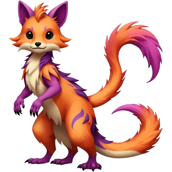 Cool randomly colored colorful furry anthropomorphic fantasy-Vernid-creature by LiLaiRa with a long tufted tail with edgy markings (full body) emoji