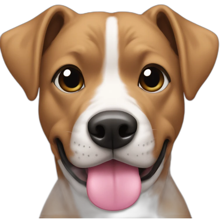 Dog pit mix black face with white spot on snout pink tongue spotted nose perky ears emoji