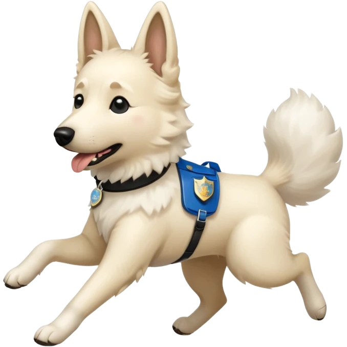 White belgian Shepard Runs away from police car and says "ACAB" emoji