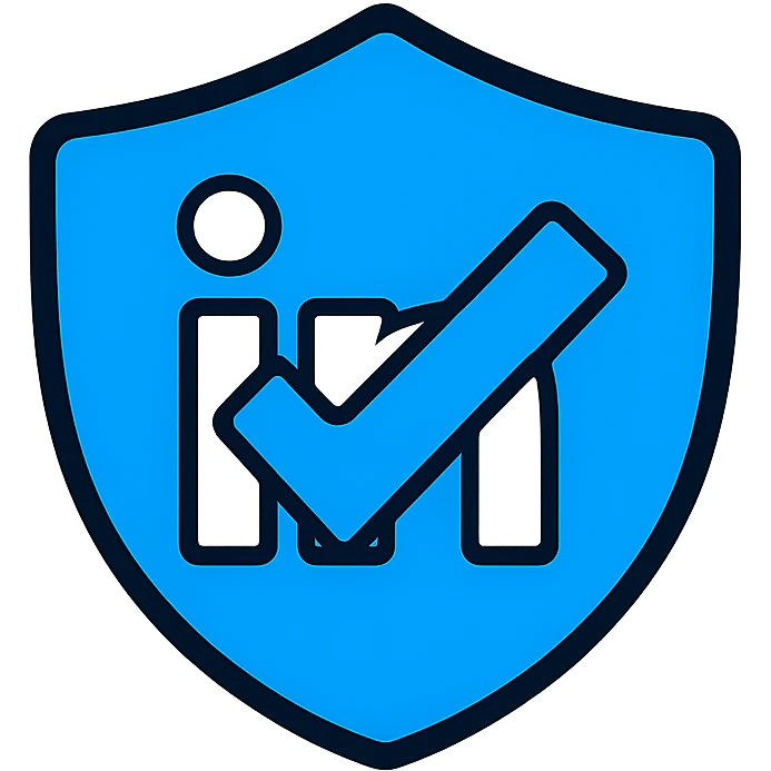 LinkedIn verification logo, blue checkmark with LinkedIn color palette, simple and recognizable emoji