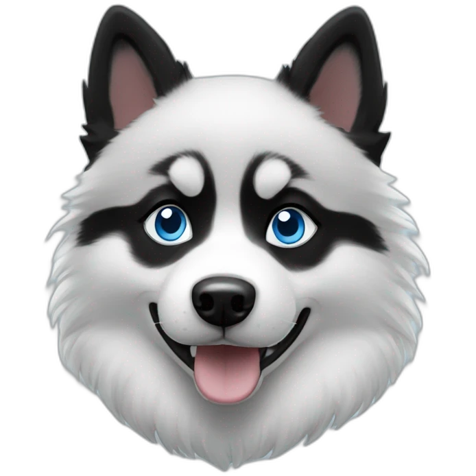 Pomsky black & white blue eyes emoji