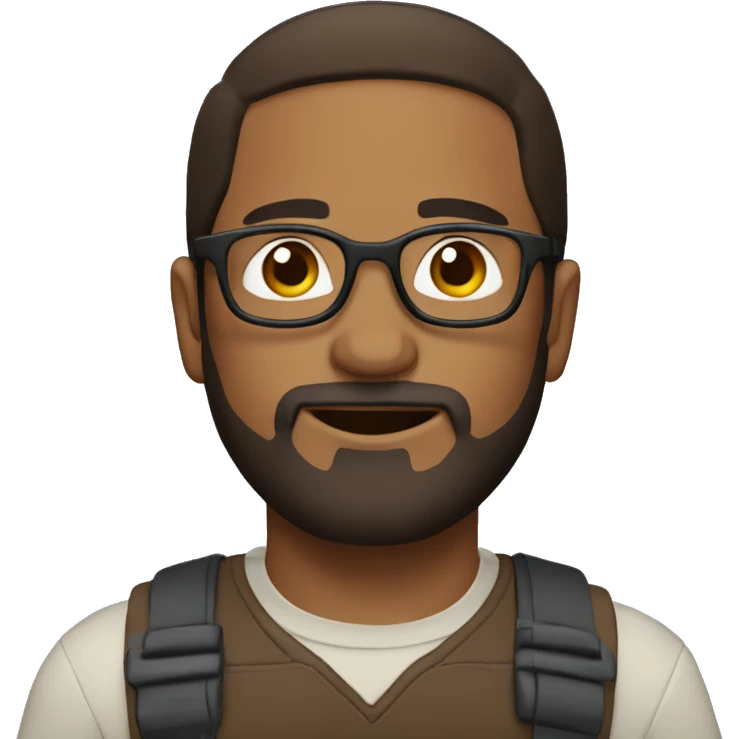 Brown man with beard and brown hair and glasses and round head emoji
