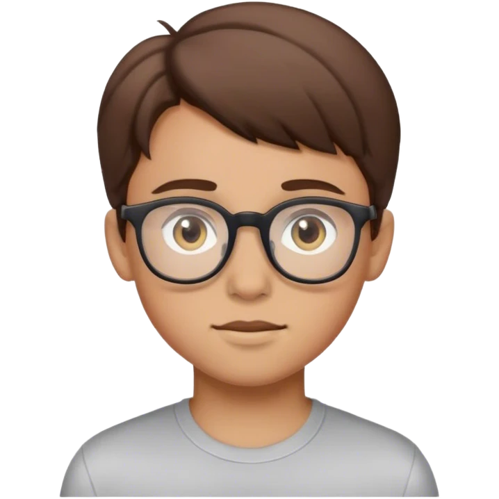 Boy, brown hair, glasses, gray eyes emoji