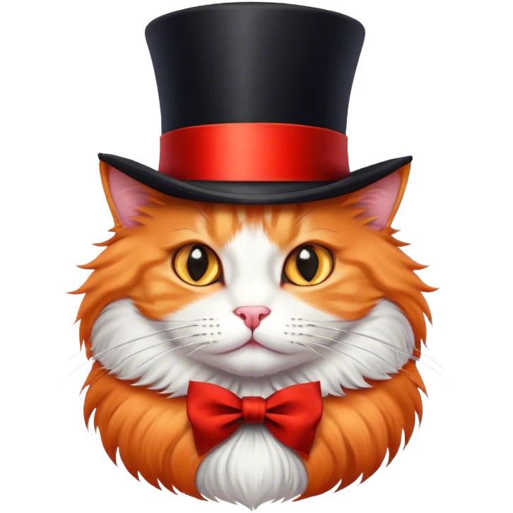 fluffy elegant orange cat with top hat black with red ribbon  emoji