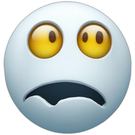 3d sphere with a cartoon Snow Golem skin texture with big thoughtful eyes emoji