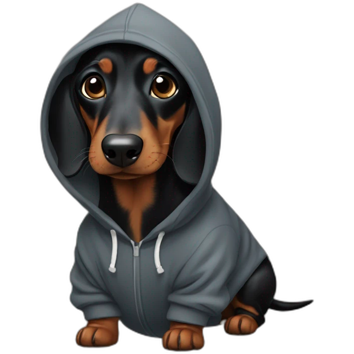Black dachshund wearing hoodie emoji