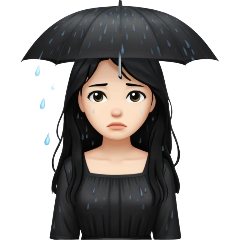غمگین🧍‍♀️🌧موهای بلندلباس مشکی بدون چتر ،صورت افسرده  بارون بدون چتر،موهای مشکی emoji