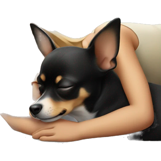 Girl sleeping with black and tan chihuahua  emoji