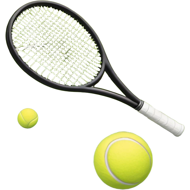 A tennis racket and ball on a grass or hardcourt surface, symbolizing the sport. The racket has a sleek design with tightly strung strings, while the bright tennis ball rests nearby, capturing the essence of precision, agility, and competition. emoji