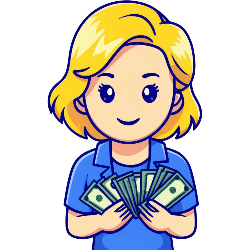 blonde girl with cash emoji