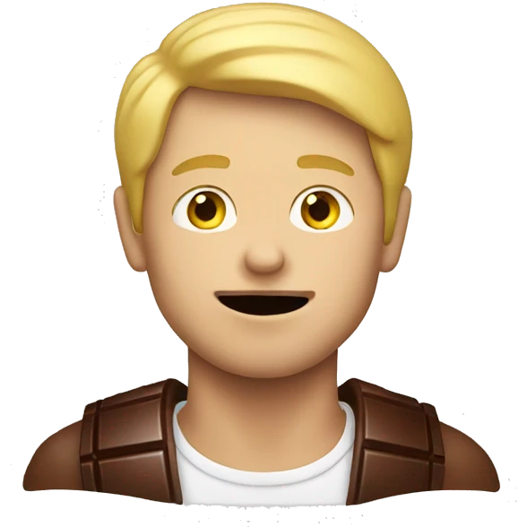 A blonde man. Eating a chocolate  emoji